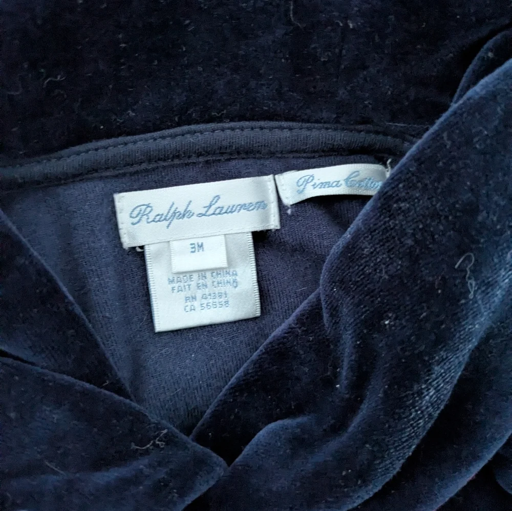 Ralph Lauren Velvet Christmas Footed Onesie 3M blue